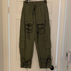 Forever 21 Olive Cargo Pants with Lace-Up Design